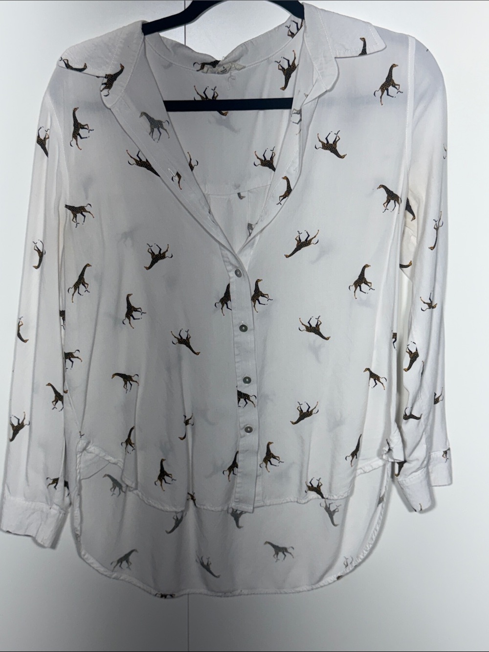 Jane and Delancey White Button-Down Shirt with Brown Horse Print
